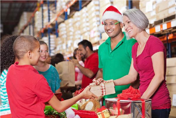 Family organising a gift drive