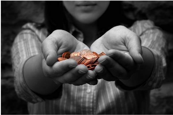 Woman giving small change